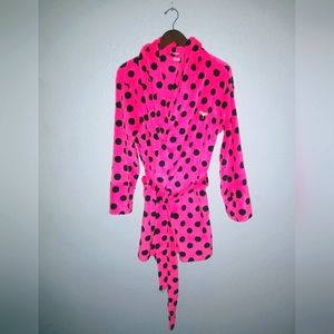PINK VS Victoria's Secret XS Shocking Pink Black Dot Gold Dog Velour Bath Robe